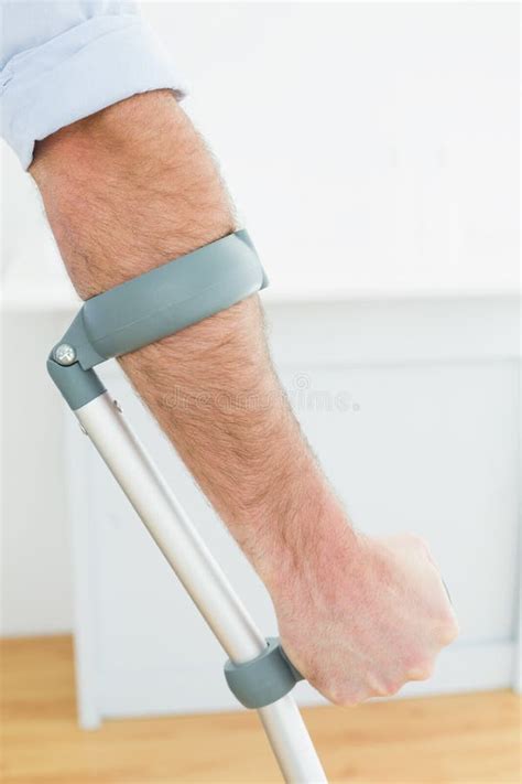 Closeup Of A Young Man With Crutch Stock Photo Image Of Disability