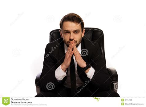 Thoughtful Boss Sitting At His Desk Stock Image Image Of White