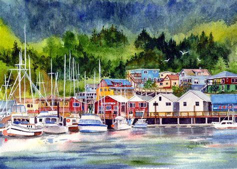 Downtown Harbor Original Alaskan Watercolors
