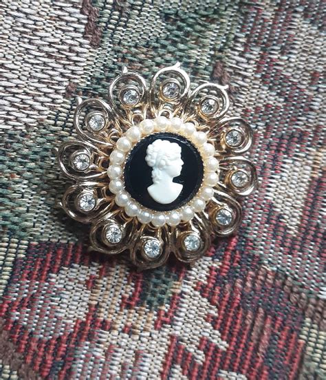 Vintage Coro Brooch Cameo Hat Pin Lapel Pin Midcentury Signed Etsy