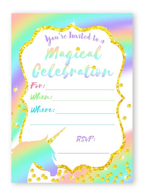 Unicorn Pastel Large Invitations Rainbow Party Invitations 10