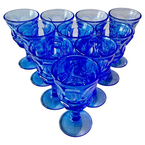Set Of Six Vintage Art Deco Cobalt Blue Glass Cordial Glasses With Chrome Base At 1stdibs Blue