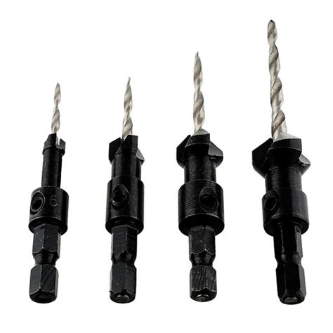 4pcs Drill Bits Hex Shank Taper Drill Counter Sink Holes Drilled