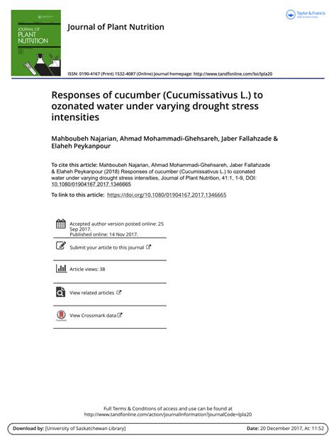 Pdf Responses Of Cucumber Cucumissativus L To Ozonated Water Under