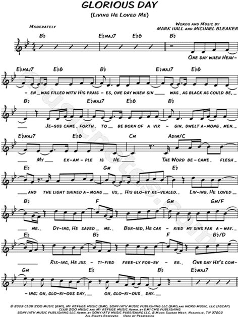 Casting Crowns Glorious Day Living He Loved Me Sheet Music Leadsheet In Bb Major