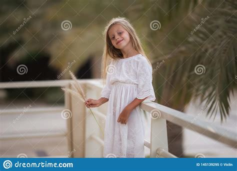 Portret Van Mooi Meisje Met Lang Haar Openlucht Stock Afbeelding