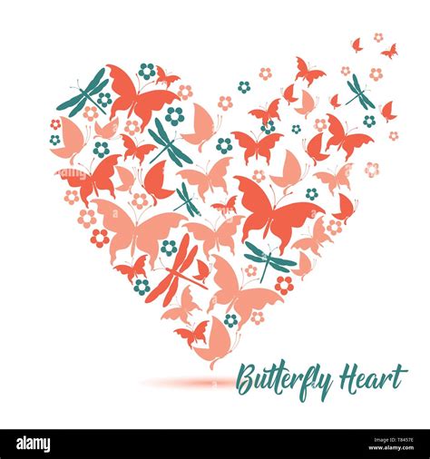 Pink Heart Butterflies Valentine Card Vector Illustration Stock