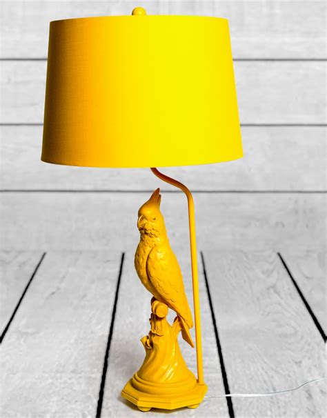 Matt Mustard Yelloworange Parrot Table Lamp W Metallic Lined Shade
