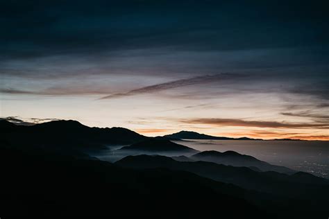 Mountains Sunset Fog Dawn Horizon Skyline Aerial View Hd