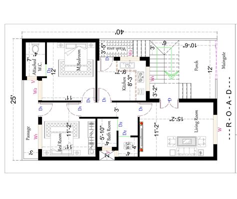 1000 Square Feet South Facing House Vastu Plan 2bhk In 25x40 Sqft