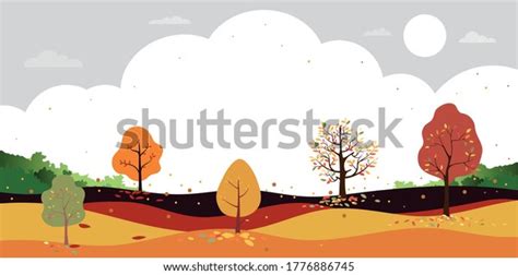 Autumn Landscape Forest Trees In Countryside Vector Cartoon Of Mid