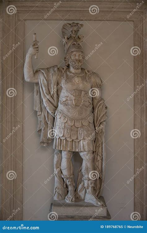 Ancient Statue Of A Heavily Armed Roman Man Warrior From Roman Empire