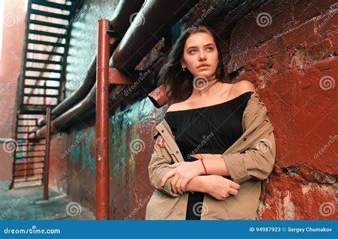 Fashionable Young Female On Street Stock Image Image Of Look Brutal