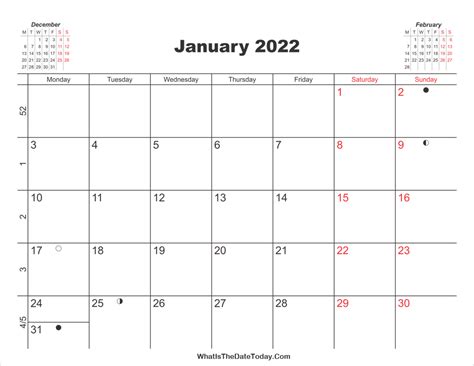 Printable Calendar January 2022 Whatisthedatetodaycom