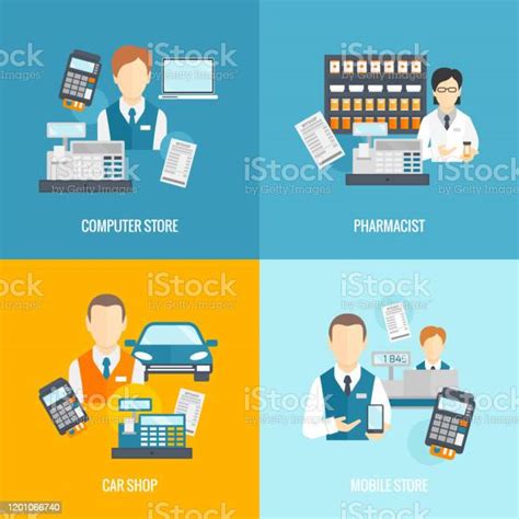 Set Icons Salesman Flat Stock Illustration Download Image Now Car