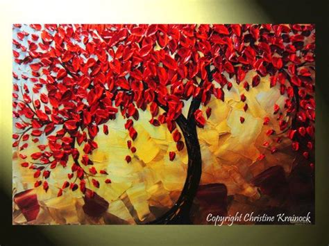 Original #Art Abstract #Painting Red #Tree #Spring Modern Contemporary