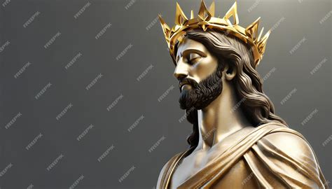 Premium Photo Jesus Christ Statue With Gold Crown Of Thorns 3d