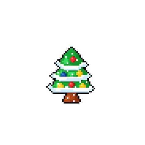 Premium Vector Snowy Christmas Tree In Pixel Art Style