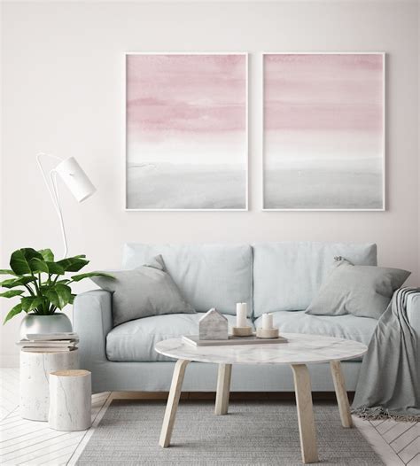 Pink And Grey Abstract Art Set Of 2 Prints Blush Pink Grey Etsy