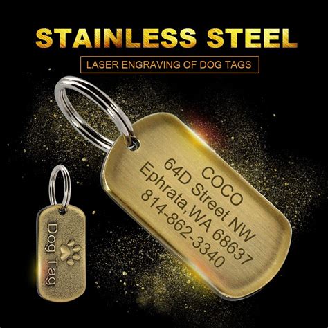 Custom Personalized Dog Tag Laser Engraved Stainless Steel Tag Pet