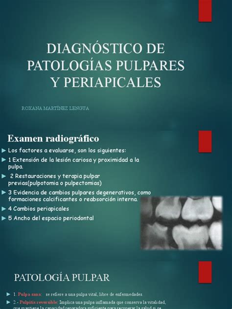 Diagnóstico De Patologías Pulpares Y Periapicales Pdf Ciencias De