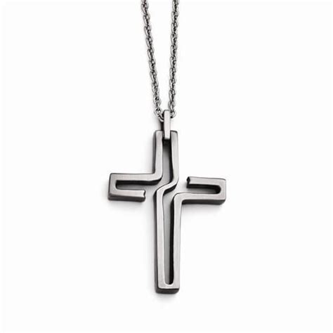 Stainless Steel Brushed Antiqued Cross Necklace Mens Cross Necklace