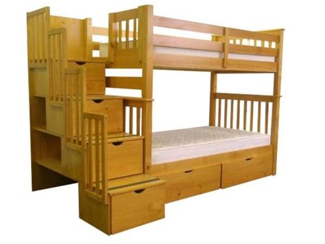 Bunk Beds Tall Twin Over Twin Stairway Dark Cherry 2 Drawers In 2022