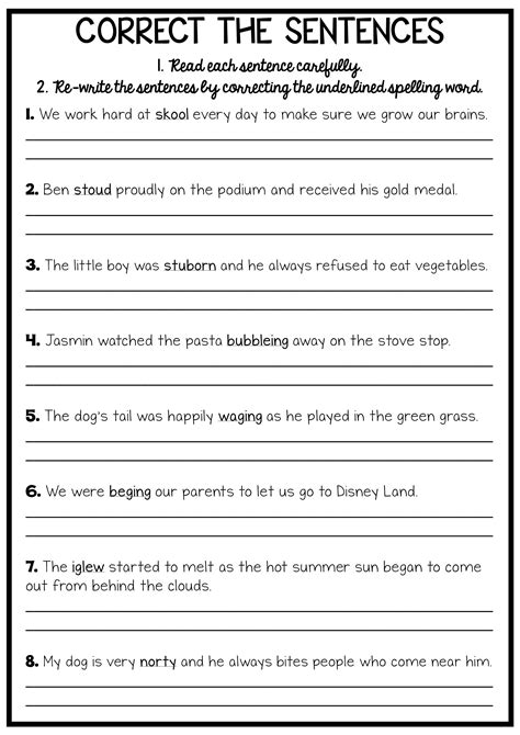 7th Grade Sentence Correction Worksheet