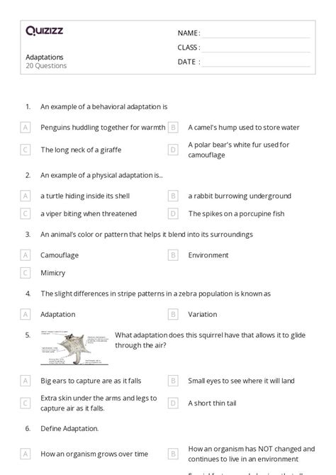 50 Animal Adaptations Worksheets On Quizizz Free And Printable