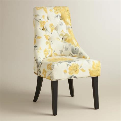 Try different shades of grey decorating with grey is a clear thing as this color is good for everything: Yellow Floral Tufted Yellow and Gray Lydia Dining Chair