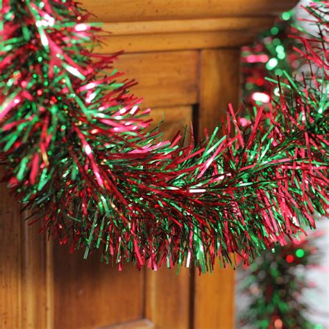 50 Shiny Forest Green And Red Christmas Tinsel Garland Unlit