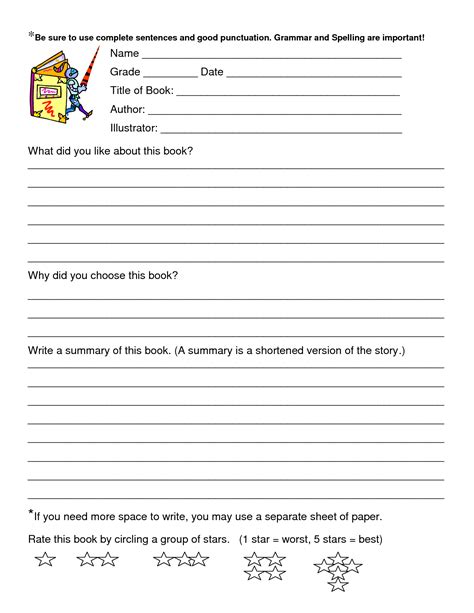 Book Review Worksheet Grade 5 Printable Worksheets And Within Book
