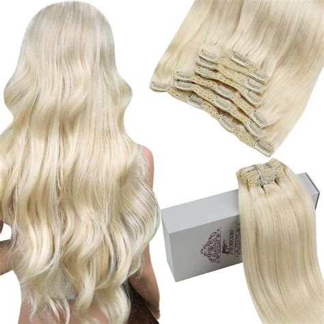 Moresoo Remy Clip In Brazilian Human Hair Extension Platinum Blonde60