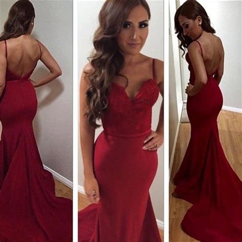 2016 Mermaid Prom Dresses Dark Red Evening Party Dress Backless