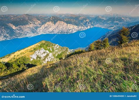 Lake Garda View From The Baldo Mountains Italy Europe Stock Photo