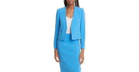Judith And Charles Clea Collarless Open Front Blazer In Blue Lyst