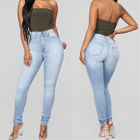 2019 New Blue Jeans Pancil Pants Women High Waist Slim Denim Jeans