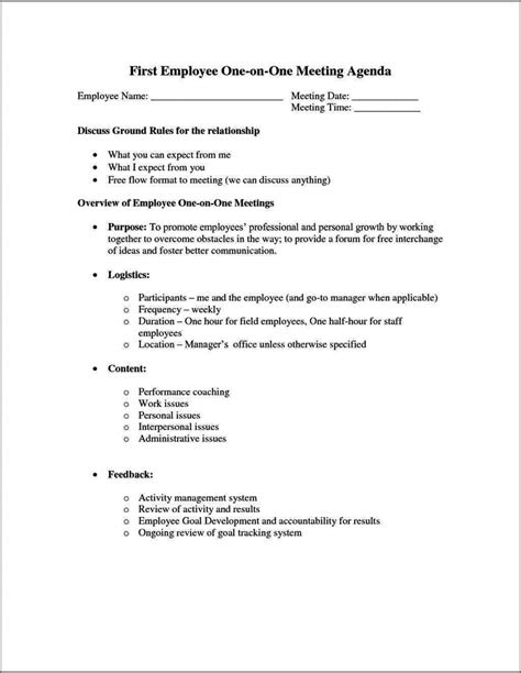 One On One Staff Meeting Agenda Template Sample Templates Sample