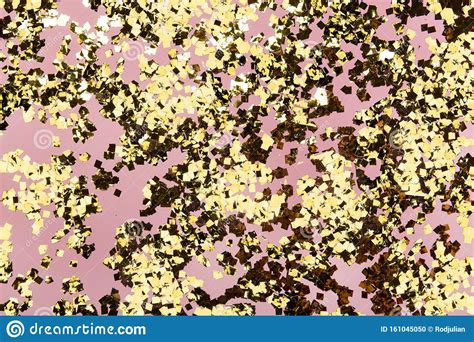 Golden Confetti Glitter On Pink Background Festive
