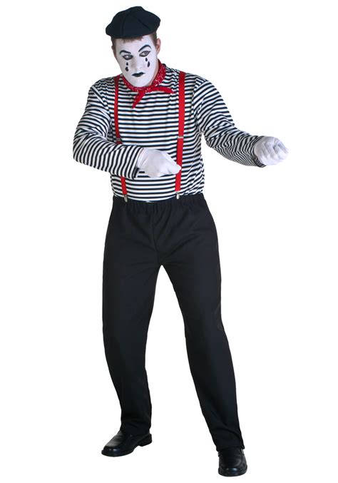Mens Mime Costume Clown Halloween Fancy Dress Outfit Mens Fancy Dress