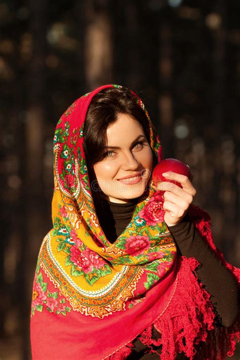 Russian Girl In National Headscarves Stock Image Image Of Hair Head