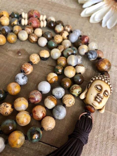 108 Mala Bead Necklace W Semi Precious Gemstone Buddha Etsy