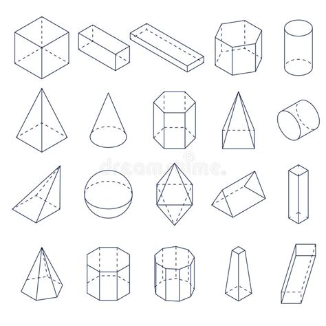 A Set Of 3d Geometric Shapes Isometric Views Stock Vector