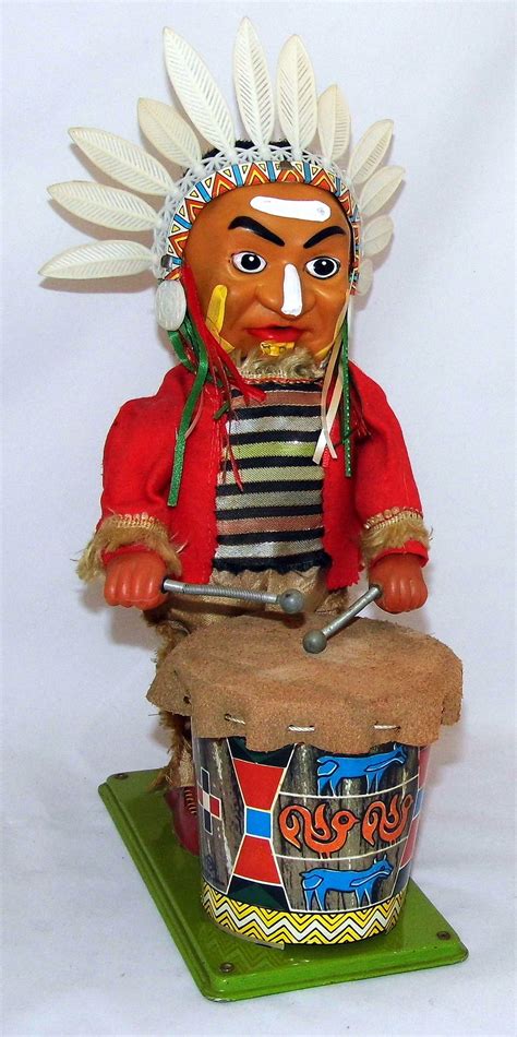 Vintage Drumming Indian Chief Tin Toy By Tn Normura Toy Nomura