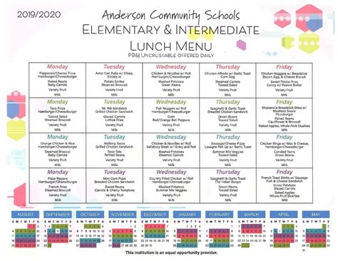 Monthly Lunch Menus Lunch Menu Eastside Elementary School School