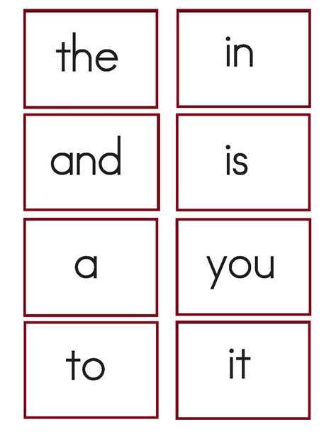 Kindergarten Worksheets Kindergarten Sight Words Flash Cards