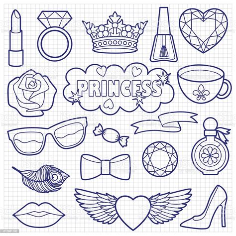 Princess Fashion Patches Coloring Set Stock Illustration Download