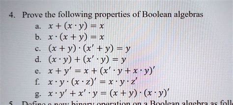 solved prove the following properties of boolean algebras a x xy