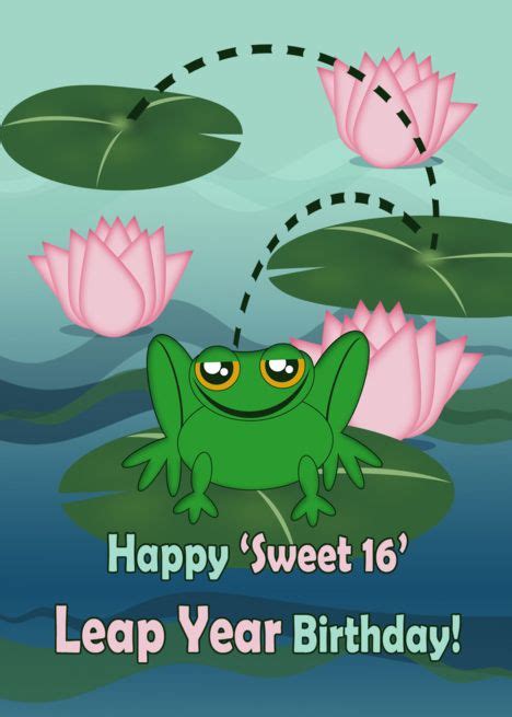 Happy Sweet 16 Leap Year Birthday Frog And Lilypads Card Ad