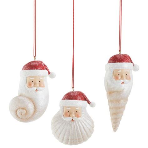 Seashell Santa Christmas Ornament Set Of 3 Seashell Christmas